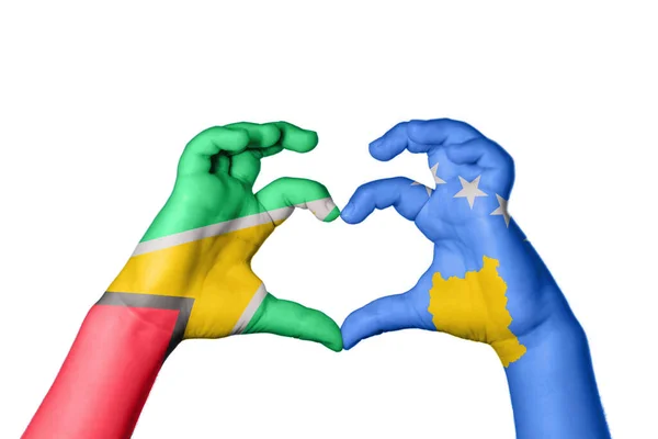 Guyana Kosovo Heart Hand Gesture Making Heart Clipping Path — Stock Photo, Image