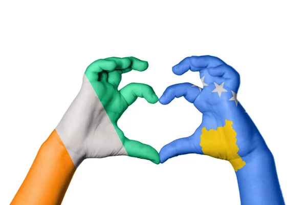 Ivory Coast Kosovo Heart Hand Gesture Making Heart Clipping Path — Stock Photo, Image