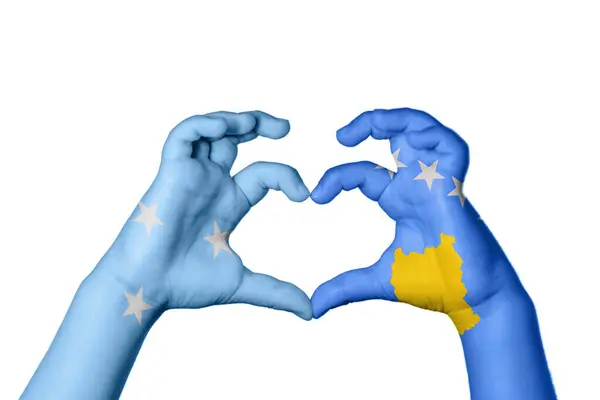 Micronesia Kosovo Heart Hand Gesture Making Heart Clipping Path — Stock Photo, Image