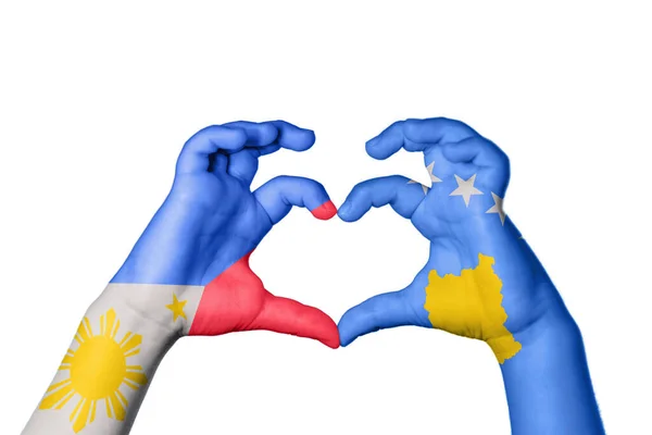 Filipinas Kosovo Coração Gesto Mão Fazendo Coração Clipping Path — Fotografia de Stock