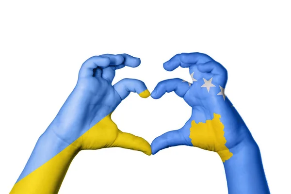 Ukraine Kosovo Herz Handgeste Macht Herz Clipping Path — Stockfoto