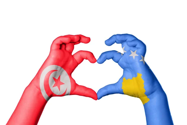 Tunisia Kosovo Heart Hand Gesture Making Heart Clipping Path — Stock Photo, Image