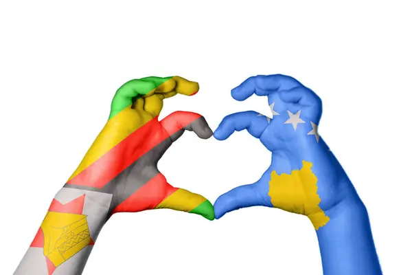 Simbabwe Kosovo Herz Handbewegung Die Herz Macht Clipping Path — Stockfoto