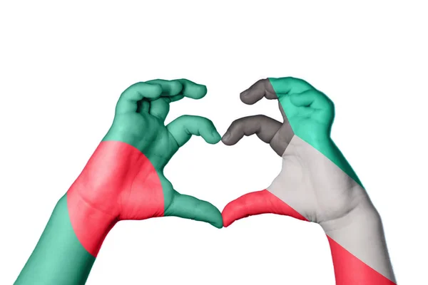 Бангладеш Кувейт Серце Жест Рук Робить Серце Відсікаючи Шлях — стокове фото