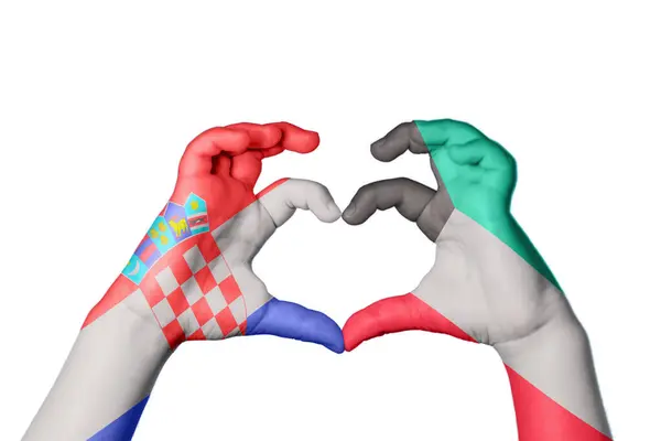Kroatien Kuwait Heart Hand Gest Att Göra Hjärta Klippbana — Stockfoto