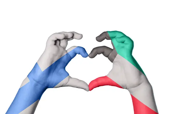 Finland Kuwait Heart Hand Gesture Making Heart Clipping Path — Stock Photo, Image
