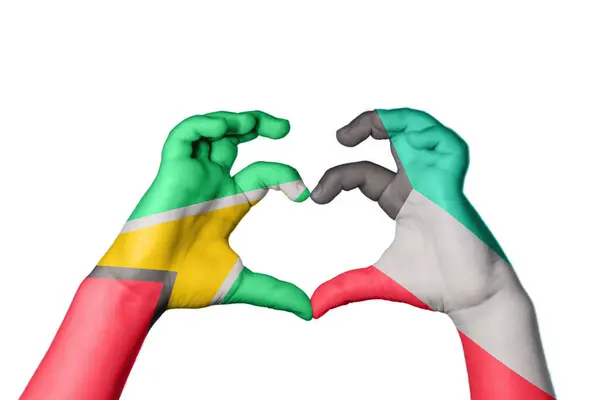 Guyana Kuvajt Srdce Ruční Gesto Srdce Střih Stezka — Stock fotografie