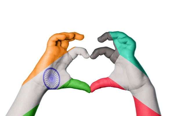 India Kuwait Heart Hand Gesture Making Heart Clipping Path — Stock Photo, Image