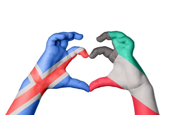 Iceland Kuwait Heart Hand Gesture Making Heart Clipping Path — Stock Photo, Image