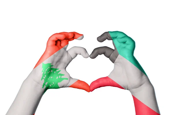 Lebanon Kuwait Heart Hand Gesture Making Heart Clipping Path — Stock Photo, Image