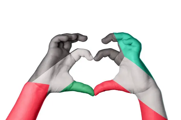 Palestina Kuwait Hjärta Hand Gest Att Göra Hjärta Klippning Vägen — Stockfoto