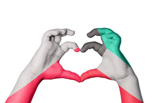 Poland Kuwait Heart Hand Gesture Making Heart Clipping Path — Stock Photo, Image