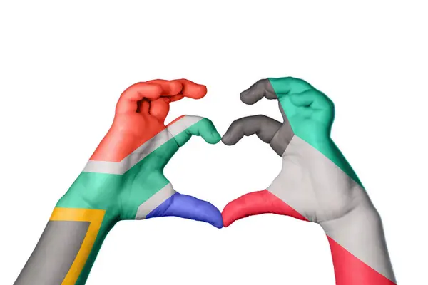 South Africa Kuwait Heart Hand Gesture Making Heart Clipping Path — Stock Photo, Image