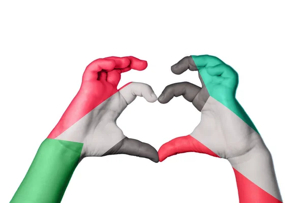 Sudan Kuwejt Serce Ręki Gest Podejmowania Serca Ścieżka Clipping — Zdjęcie stockowe