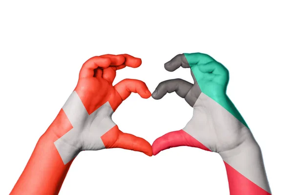 Швейцария Кувейт Сердце Жест Руки Делает Сердце Клиппинг Путь — стоковое фото