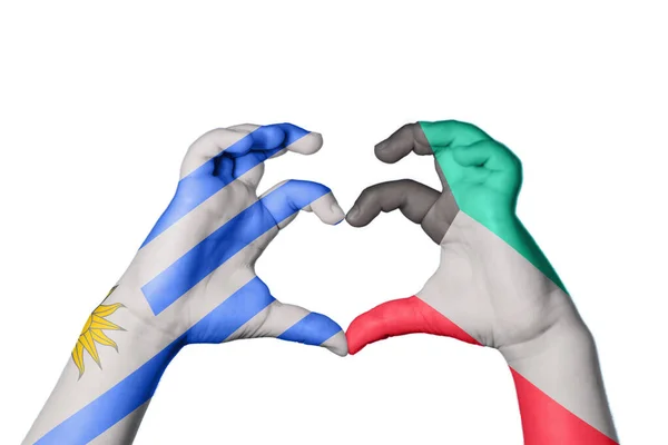 Uruguay Kuvajtské Srdce Gesto Ruky Srdce Ořezávání — Stock fotografie