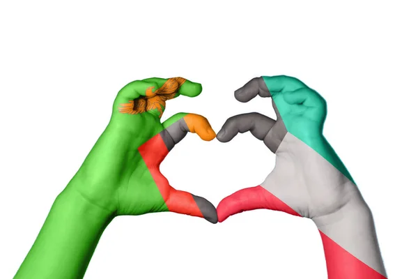 赞比亚Kuwait Heart Hand Gesture Making Heart Clipping Path — 图库照片