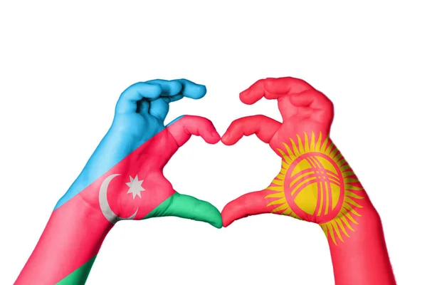 Azerbaïdjan Kirghizistan Coeur Geste Main Faisant Coeur Sentier Coupe — Photo