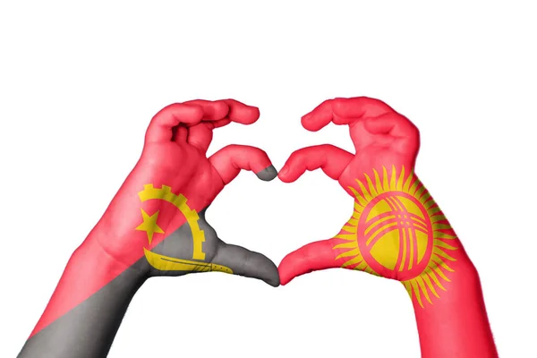 Angola Quirguizistão Coração Gesto Mão Que Faz Coração Clipping Path — Fotografia de Stock