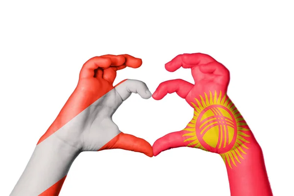 Austria Kyrgyzstan Heart Hand Gesture Making Heart Clipping Path — Stock Photo, Image