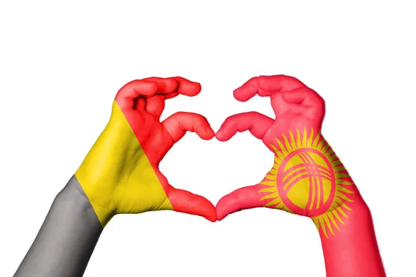 Belgium Kyrgyzstan Heart Hand Gesture Making Heart Clipping Path — Stock Photo, Image
