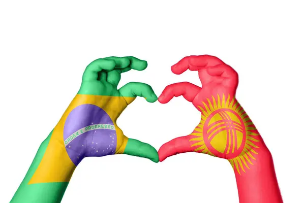 Brasilien Kirgizistan Hjärta Hand Gest Att Göra Hjärta Klippning Vägen — Stockfoto