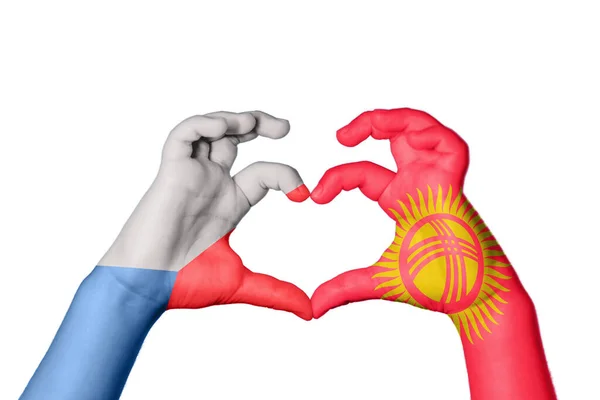 República Checa Quirguistão Coração Gesto Mão Que Faz Coração Clipping — Fotografia de Stock