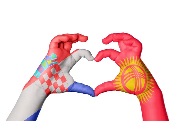 Croatia Kyrgyzstan Heart Hand Gesture Making Heart Clipping Path — Stock Photo, Image