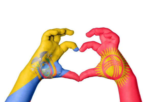 Ecuador Kyrgyzstan Heart Hand Gesture Making Heart Clipping Path — Stock Photo, Image