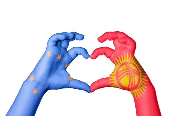 União Europeia Quirguistão Coração Gesto Mão Que Faz Coração Clipping — Fotografia de Stock