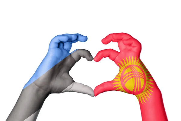 Estonia Kyrgyzstan Heart Hand Gesture Making Heart Clipping Path — Stock Photo, Image