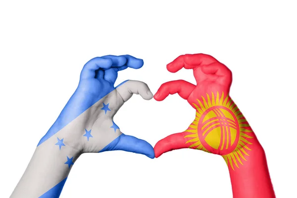 Honduras Kyrgyzstan Heart Hand Gesture Making Heart Clipping Path — Stock Photo, Image