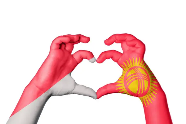 Indonesia Kyrgyzstan Heart Hand Gesture Making Heart Clipping Path — Stock Photo, Image