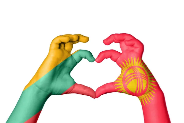 Литва Киргизстан Серце Жест Рук Робить Серце Відсічний Контур — стокове фото