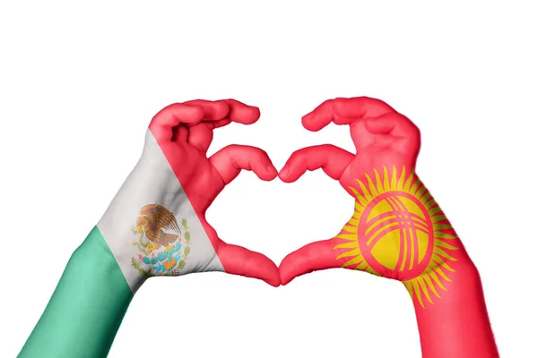 Мексика Киргизстан Серце Жест Рук Робить Серце Відсікаючи Шлях — стокове фото