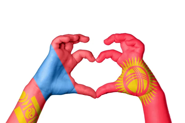 Монголія Киргизстан Серце Жест Рук Робить Серце Відсічний Контур — стокове фото