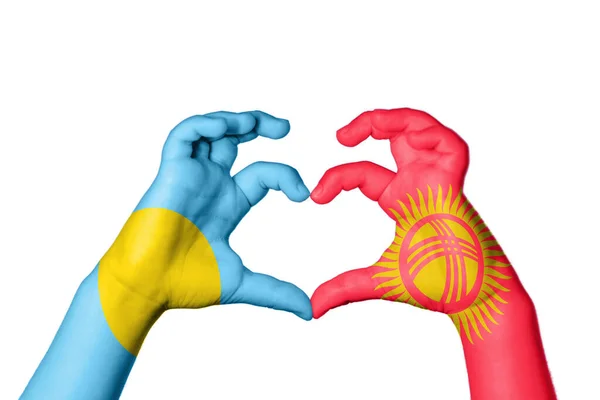 Palau Kyrgyzstan Heart Hand Gesture Making Heart Clipping Path — Stock Photo, Image