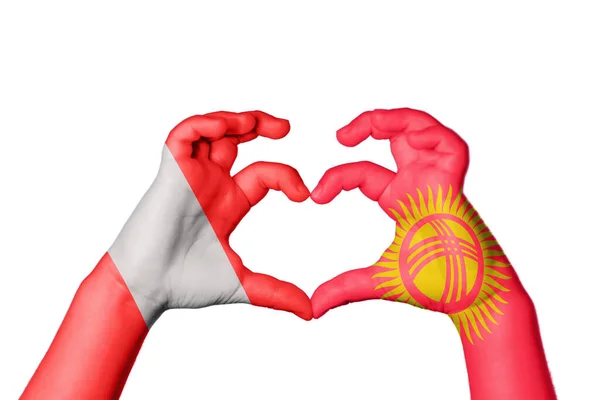 Peru Quirguistão Coração Mão Gesto Fazendo Coração Clipping Path — Fotografia de Stock