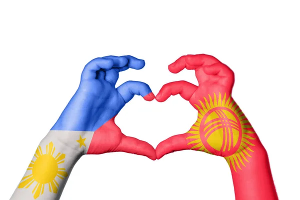 Filipíny Kyrgyzstánské Srdce Ruční Gesto Srdce Střihací Stezka — Stock fotografie