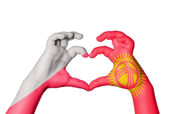 Польща Киргизстан Серце Жест Рук Робить Серце Відсічний Контур — стокове фото