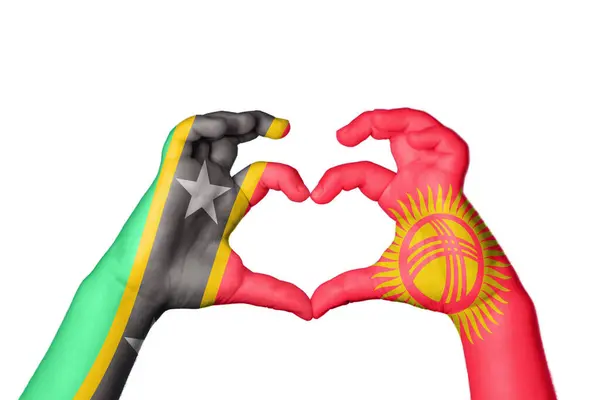 Saint Kitts Nevis Kyrgyzstan Heart Hand Gesture Making Heart Clipping — Stock Photo, Image