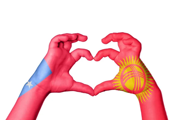 Samoa Kirghizistan Coeur Geste Main Faisant Coeur Sentier Coupe — Photo