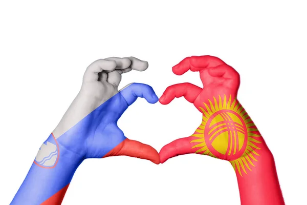 Slovenia Kyrgyzstan Heart Hand Gesture Making Heart Clipping Path — Stock Photo, Image