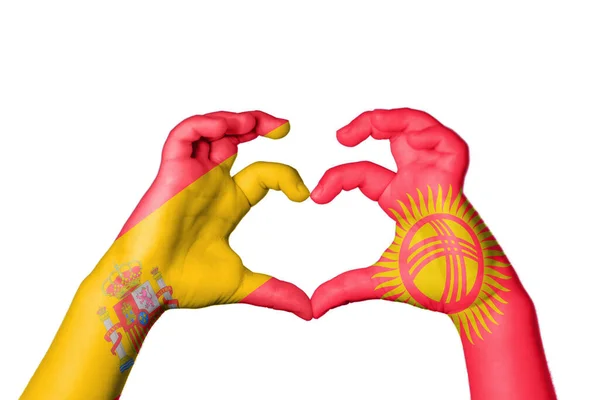 Ισπανία Κιργιζία Καρδιά Χέρι Χειρονομία Κάνοντας Καρδιά Ψαλίδισμα Διαδρομή — Φωτογραφία Αρχείου