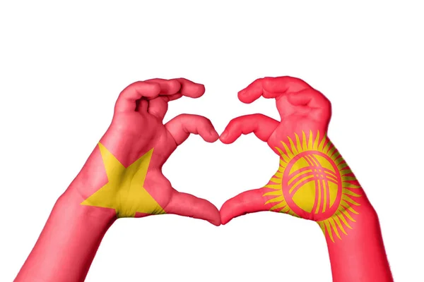 Vietnam Kirghizistan Coeur Geste Main Faisant Coeur Sentier Coupe — Photo