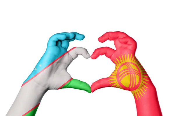 Сердце Узбекистана Жест Делающий Сердце Отрезание Пути — стоковое фото