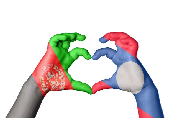 Afghanistan Laos Heart Hand Gesture Making Heart Clipping Path — Stock Photo, Image