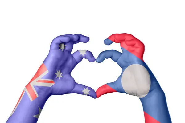 Australië Laos Hart Hand Gebaar Maken Hart Knippen Pad — Stockfoto