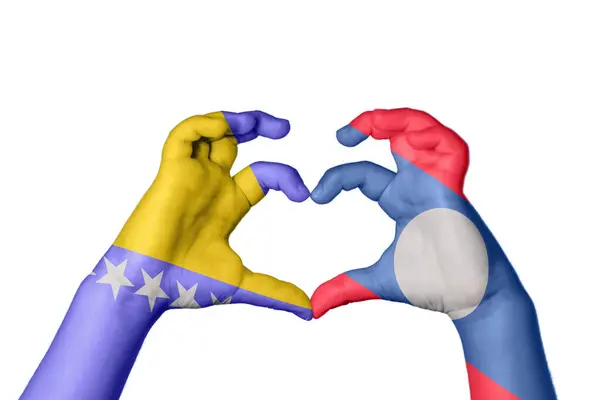 Bosnia Herzegovina Laos Heart Hand Gesture Making Heart Clipping Path — Stock Photo, Image