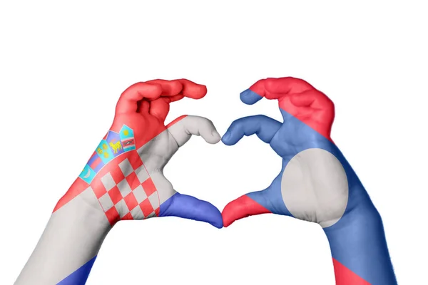 Хорватія Лаос Серце Жест Рук Робить Серце Відсікаючи Шлях — стокове фото
